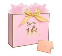 12.6” Large Sweet 16 Birthday Gift Bag 16th Paper Gift Bag for Presents(Pink)