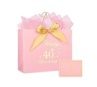 12.6" Pink Happy 40th Birthday Gift Bag with Tissue Paper and Cards, 40th Gift Bag