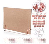 12.6 x 9 Inch Small Desktop Cork Board with Stand Rose Gold Bulletin Board Memo Message Board Picture Double Sided Pin Board for Office School Home with Binder Clips, Push Pins, Paperclips