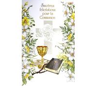 12-6012 Card Sinceres Congratulations on Your Communion Christian Cross Catholic Bible Flower Cut Delivered with Envelope Format 12 x 19.5 cm FSC Eco-Label Paper Sustainable Management Forests Made in