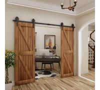 12.6FT Sliding Barn Door Hardware Kit for Double Doors - 386CM Track with Spoke Wheel J-Hangers Fits Doors Under 96CM Wide Easy InstallationDesign
