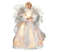 12.6In Angel Christmas Tree Topper, Christmas Tree Toppers Decorations Fabric Christmas Decorations Light Up Christmas Tree Angel Topper Angel Tree Top Ornament with White Feather Wings (A)