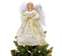 12.6In Angel Christmas Tree Topper, Christmas Tree Toppers Decorations Fabric Christmas Decorations Light Up Angel, Angel For Top Of Christmas Tree For Home Party Decorations (04)