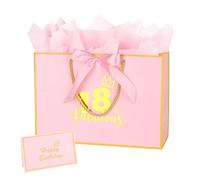 12.6Inch 18th Birthday Gift Bag with gift Card and Tissue Paper for Girl's 18th Birthday Supplies (Pink 18th)