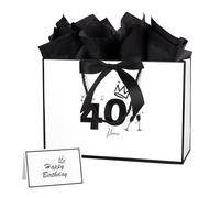 12.6Inch 40th Birthday Gift Bag with gift Card and Tissue Paper for Men Women's 40th Birthday Supplies (White 40th)