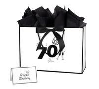 12.6Inch 70th Birthday Gift Bag with gift Card and Tissue Paper for Men Women's 70th Birthday Supplies (White 70th)