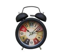 12*7.5 Cm Retro Alarm Clock, Old Fashioned Bedside Alarm Clock with Twin Bell, Battery Operated Analogue Quartz Loud Alarm Clock with Night Light for Bedroom Black,Perfect for Bedroom, Desk (Style 1)