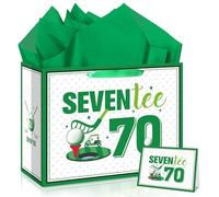 12'' 70th Golf Birthday Gift Bag with Greeting Card Tissue Paper Seven-tee Funny Themed Party Decorations Presentation Present Bag for Men Dad Grandad Golf Lovers 70th Milestone Birthday Supplies