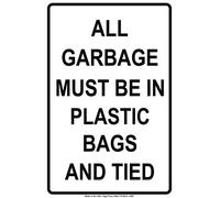 12 * 8 INCH All Garbage Must Be In Plastic Bags And Tied Trash Rules Caution Warning Notice Aluminum Metal Tin 8"x12" Sign Plate