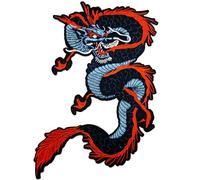 12.99 Inch Large Dragon Embroidery Patch - Iron On/Sew On Applique for DIY Costume Decoration Jackets, Hoodies, Sweaters, Jeans,Bags, Pants etc - Durable & Vibrant Design(Blue & Red)