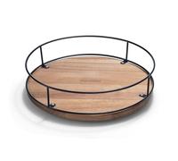 12" Acacia Wood Lazy Susan Revolution Turntable w/Black Wire - Rotating Kitchen Organizer for Table, Pantry, or Cabinet, Rustic Wood Finish, 360° Spin