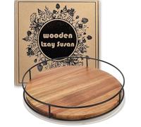 12" Acacia Wood Lazy Susan Turntable, Tomoaza Kitchen Organizer Turntable with Steel Sides, 360 Degree Turntable for Countertop Cabinet or Dining Table(Black)