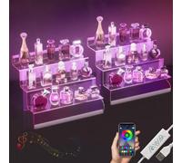 12” Acrylic Display Organizer with LED Light - 3 Tier Perfume Stand and Display Step Shelves Holder, Cologne Organizer for Men, Figures Stand, Porta Perfumes Para Tocador, Clear Riser, 2 Pack Stands