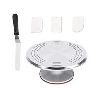 12" Aluminum Cake Turntable Set Kit Kitchen Decorating Revolving Display Stand Silver 30 cm Stainless Steel Metal Wedding Birthday Party Pedestal Plate Professional Rotating Icing Spatula Smoother