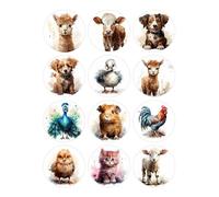 12 Animals Selection - Mini Card Making Toppers Self Adhesive Circles - Glossy Finish Small 64mm (2.5 inches) Diameter - Pack of 12 - Crafts Labels