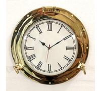 12" Antique Marine Solid Brass Ship Porthole Analog Clock Nautical Wall Hanging Clock Home Decor