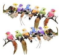 12 Artificial Birds On Clips Feather Foam Decorative Little Birds Tree Decoration Craft Bird Ornaments Small Birds On Clip Colourful Artificial Feather Foam Birds Artificial Bird Decoration