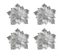 12 Artificial Christmas Flowers for DIY Holiday Decorating, Designed for Use on Trees, Garlands, Wreaths, and Centerpieces with Glitter Coating (Silver)