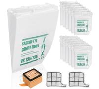12 Bags for Kobold VK135 VK136 with Motor Grid Filters + 2 HEPA Filters Replacement Kit for Vorwerk