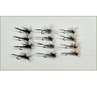 12 BARBLESS Dry Parachute Trout Flies, Grey Duster,Adams,Black Gnat size 10/12/14