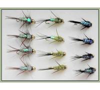 12 BARBLESS Gold Head Evil Weevil Trout Flies - Natural, Olive, Black Choice of sizes, Best Nymph Flies (12)