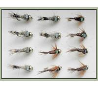 12 Barbless Goldhead Nymph - Flash Head Hares Ear and Flash Head Pheasant Tail, Choice of sizes (Mixed)
