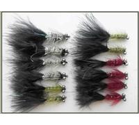 12 Barbless Humongous trout flies, Black Tails size 10 double bead eye, Best Fly Lures