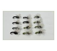 12 Barbless klinkhammer Dry Flies - Black and Olive choice of size and, Best Emerger Flies, (14)