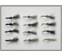 12 Barbless Shuttlecock, CDC Trout Flies, Olive, Black, Hares Ear Choice of sizes (16)