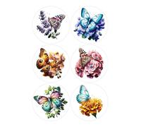 12 Beautiful Butterflies Selection - Card Making Toppers Self Adhesive Circles - Glossy Finish Medium 88mm (3.5 inches) Diameter - Pack of 12 (Two Sheets of 6) - Crafts Labels