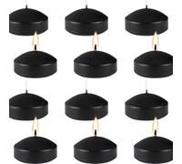 12 black floating water candles, 3-inch, odorless and smokeless, with a burning time of approximately 8-10 hours, suitable for weddings, parties, special occasions, and home decor.