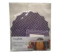 12 Blue Gingham Jam Pot Covers, Wax Discs, Rubber Bands and Self-Adhesive Labels