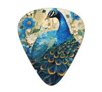 12 Blue peacock standing among flowers Printed Guitar Picksâ€“ Thin, Medium, Thick Thicknesses,Comes with Storage Box
