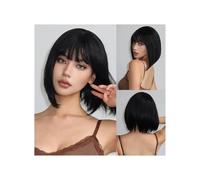 12'' Bob Wigs With Bangs Soft and Easy to Wear Straight Bob Wig, Colorful Synthetic Wig for Daily, Cosplay, Halloween Adds Volume(Black)