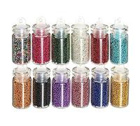 12 Bottles 3D Tiny Satin Luster Round Pearl Beads Caviar Loose Beads Nail Art Manicure Decorations with Clear Glass Bottle