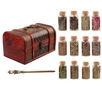 12 Bottles of Magical Herb with Vintage Box for Wicca, Pagan and Wiccan Rituals, Altar Supplies, Magic Spells and More