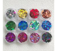 12 Boxes Set Rectangle Square Shape Shift Sequins Glitters for DIY Gel Nail Art Crafts Decoration Accessories (PG92)