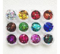 12 Boxes Set Rectangle Square Shape Shift Sequins Glitters for DIY Gel Nail Art Crafts Decoration Accessories (PG89)