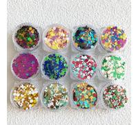 12 Boxes Set Round Dot Mixes Shape Shift Sequins Glitters for DIY Gel Nail Art Crafts Decoration Accessories (PG98)
