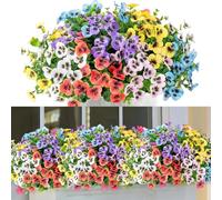 12 Bundles Artificial Flowers, Fake Pansy Flowers Plants Decor, Eucalyptus Artificial Grass Shrubs Bushes, UV Resistant Plastic Floral Fern for Garden Porch Home Balcony Decor