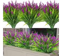 12 Bundles Artificial Flowers Outdoor Artificial Lavender Plants Weatherproof Window Boxes Decoration Plastic Shrubs for Indoor Gardens,Balcony Flower Decoration or Landscaping Projects,etc