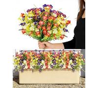 12 Bundles Artificial Flowers Outdoor, UV Resistant Faux Plastic Plants, 6 Colors No Fade Fake Silk Daisy Flowers Indoor Hanging Plants for Home, Vase, Window Box, Garden, Planter, Grave Decoration