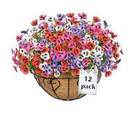 12 Bundles Artificial Flowers Outdoors Pansy Plants Fake Flowers Decor Eucalyptus Artificial Grass Shrubs Bushes UV Resistant Plastic Flowers Fern for Garden Porch Home (Red+Pink+White+Purple)