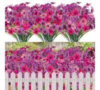 12 Bundles Outdoor Artificial Flowers, Indoor Decorative Fake Flowers for Home Garden Wall Wedding Party, Fake Flowers for Outside Planter Window Box (Pink Purple Fuchsia)