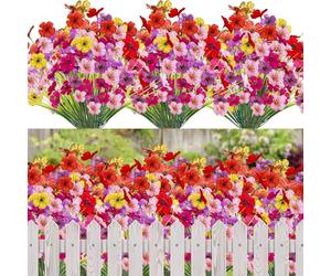 12 Bundles Outdoor Artificial Flowers, Indoor Decorative Fake Flowers for Home Garden Wall Wedding Party, Fake Flowers for Outside Planter Window Box (Multi)