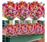 12 Bundles Outdoor Artificial Flowers Plants, 6 Colors Indoor Decorative Fake Flowers for Home Garden Wall Wedding Party, Outdoor UV Resistant Plants for Outside Planter Window Box (Multicolor)