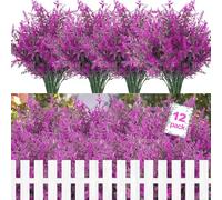 12 Bundles Outdoor Artificial Flowers UV Resistant Fake Plants, Faux Plastic Lavender for Indoor Outside Garden Home Window Box Wedding Decor (Fuchsia)