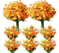 12 Bundles Outdoor Autumn Artificial Daisy Silk Flowers Yellow Orange Fake Wildflowers UV Resistant Fall Faux Flowers Plastic Plants Greenery for Indoor Pot Vase Graves Window Box Outside