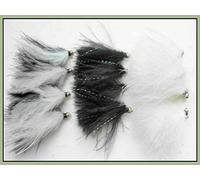 12 Cats Whisker Trout Fishing Flies, Mixed Pack, Blacks & Whites, Size 10 Hook, For Fly Fishing