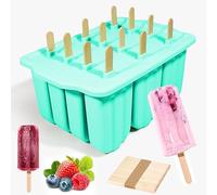 12 Cavities Silicone Popsicle Molds,Popsicle Molds, Food Grade Cake Molds for Ice Cream,Complimentary 50 sticks,green